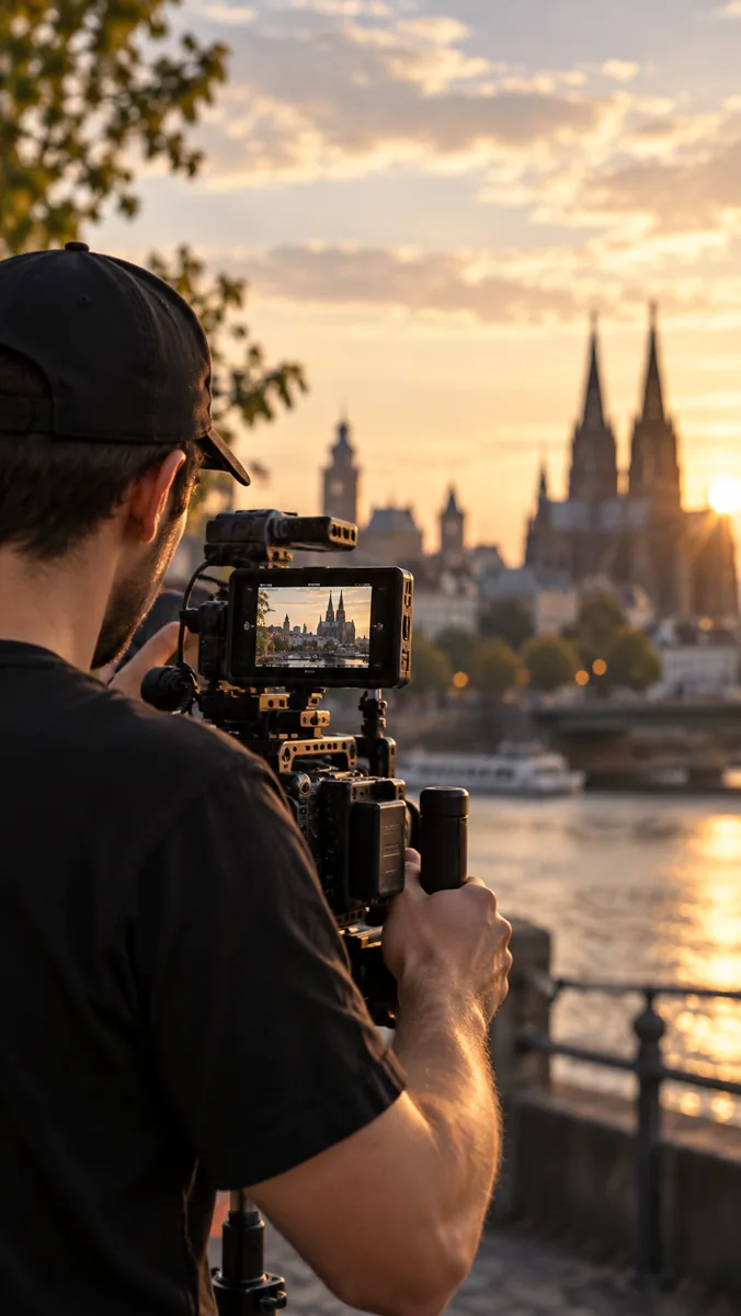 Kameramann mit Filmkamera beim Dreh